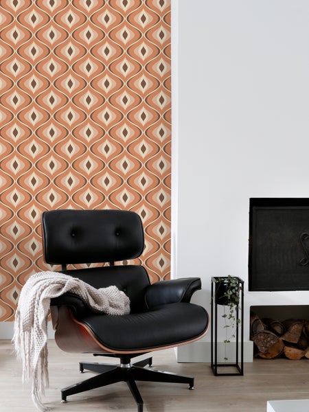 ESTAhome Tapete Retro-Ornamente Orange und Braun - 50 x 900 cm - 130986