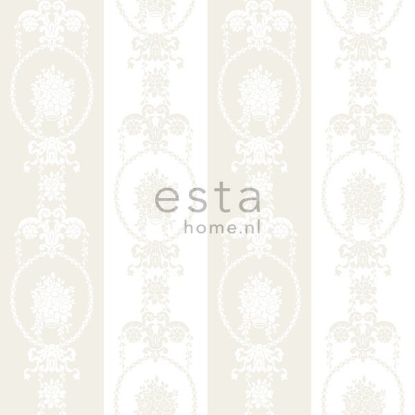 ESTAhome Tapete Barockmuster Weiß und Silber - 53 cm x 10.05 m - 136846