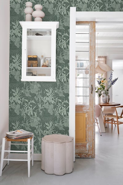 ESTAhome Tapete tropische Blätter Graugrün - 50 x 900 cm - 139887