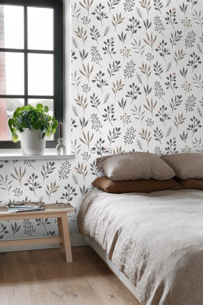 ESTAhome Tapete Blumenmuster im skandinavischen Stil Weiß - 53 cm x 10.05 m - 139081