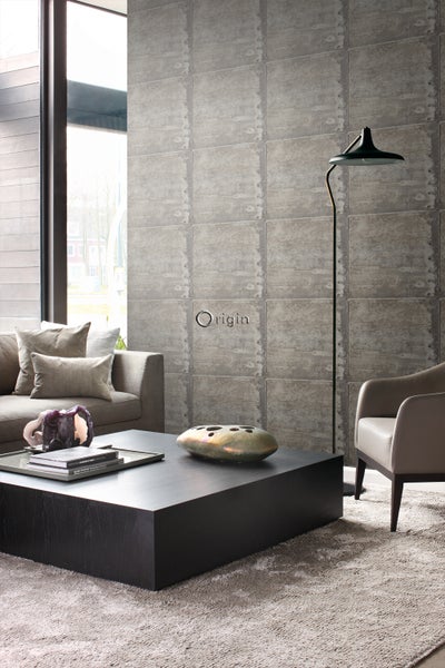 Origin Wallcoverings Tapete große verwitterte rostige Metallplatten Industriegrau - 53 cm x 10.05 m - 337229