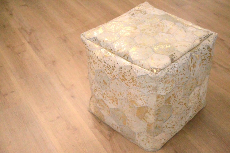 Pouf Hocker aus Leder Beige Quadrat 45 cm