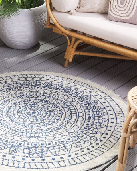 Outdoor Teppich blau / weiß ⌀ 140 cm zweiseitig YALAK