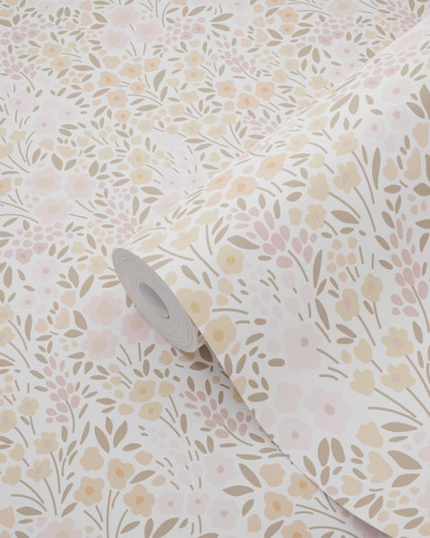 ESTAhome Tapete Blumen Hellrosa und Beige - 53 cm x 10.05 m - 139533