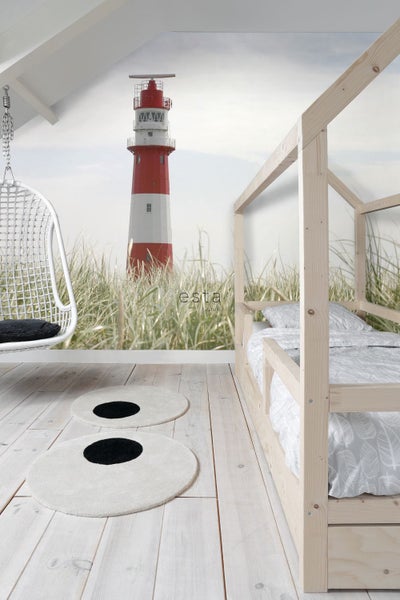 ESTAhome Fototapete Leuchtturm Rot, Weiß und Grün - 372 x 270 cm - 156432