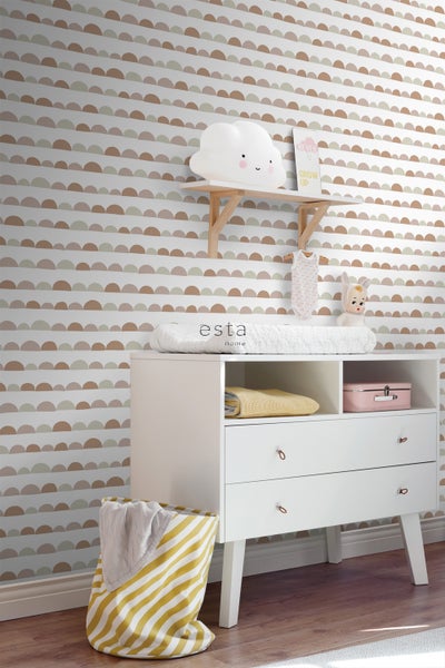 ESTAhome Tapete grafisches Motiv Altrosa und Terrakotta - 53 cm x 10.05 m - 139266