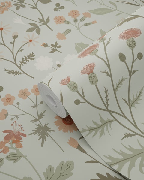 ESTAhome Tapete Feldblumen Mintgrün - 53 cm x 10.05 m - 139598