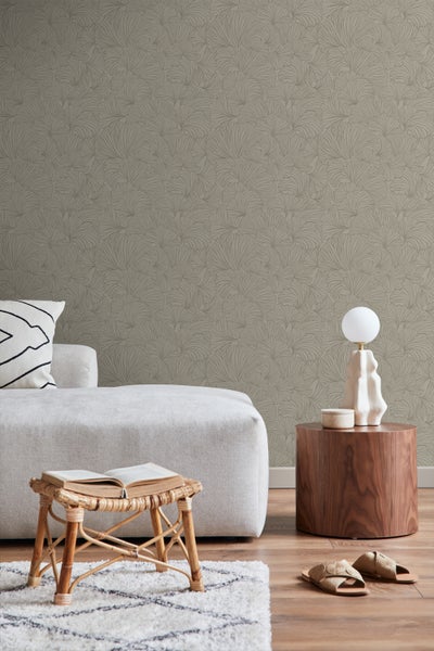 ESTAhome Tapete Ginkgoblätter Taupe - 0.53 x 10.05 m - 139615