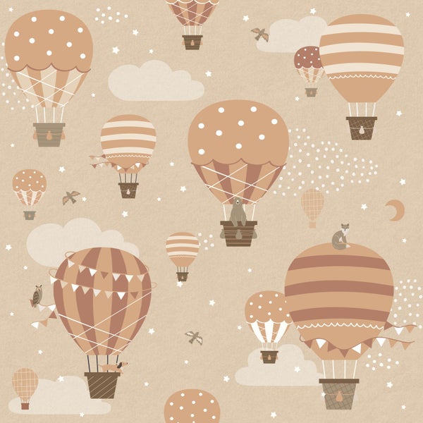 ESTAhome Tapete Luftballons Beige und Terrakotta - 53 cm x 10.05 m - 139801