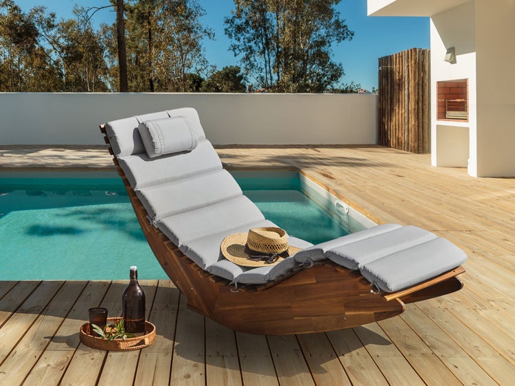 Sonnenliege mit Kissen BRESCIA PREMIUM Akazienholz Hellgrau