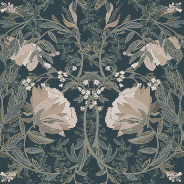 ESTAhome Tapete Blumenmuster im Jugendstil Dunkelblau - 53 cm x 10.05 m - 139421