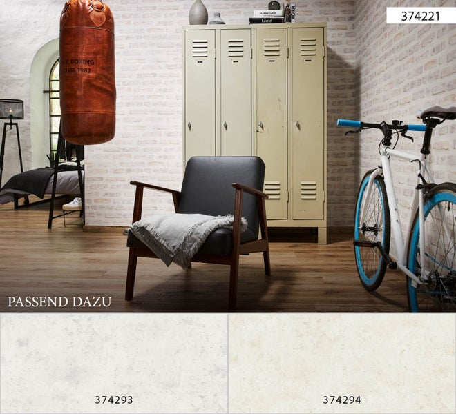 Innenraum mit Sessel, Spind, Boxsack und Fahrrad