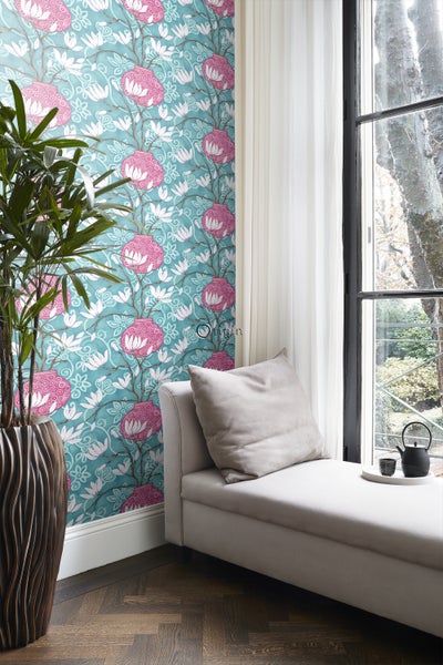 Origin Wallcoverings Tapete Magnolie Türkis und Rosa - 53 cm x 10.05 m - 346925