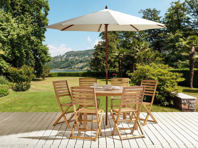 Gartenmöbel Set 6-Sitzer TOLVE mit Schirm (12 Optionen) Akazienholz Braun