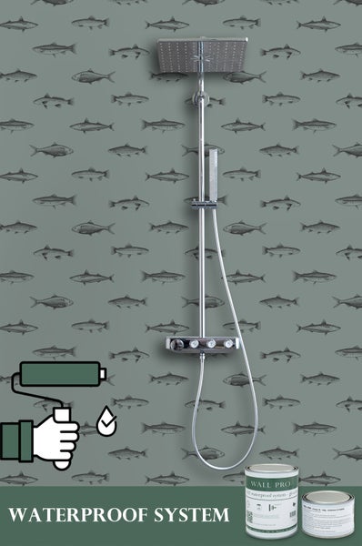ESTAhome Tapete Federzeichnung Fisch Graugrün und Schwarz - 53 cm x 10.05 m - 128874