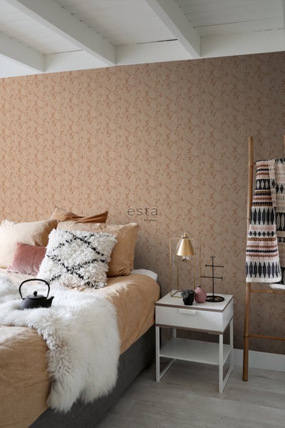 ESTAhome Tapete gezeichnete Blätter Terrakotta - 50 x 900 cm - 139499