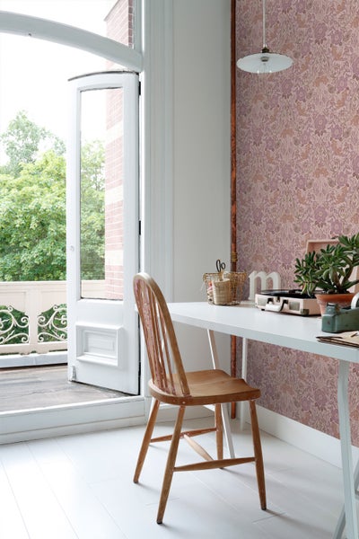 ESTAhome Tapete Blumen und Vögel Altrosa und Violett - 50 x 900 cm - 131209