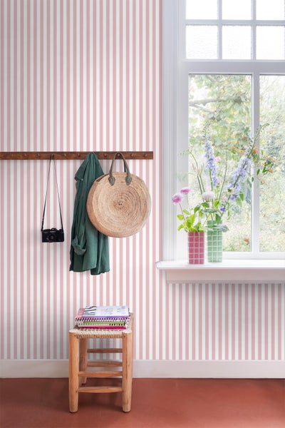 ESTAhome Tapete Streifen Rosa und Weiß - 50 x 900 cm - 130951