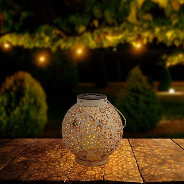 2er-Set LED Deko-Solarleuchte Ø 18 cm  Außen Deko aus Metall in Weiß mit integrierten LEDs