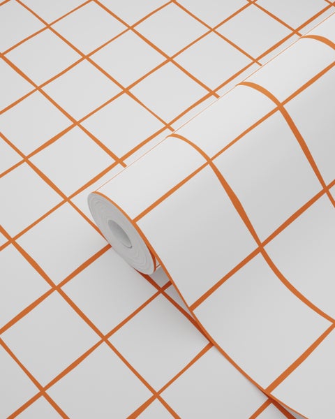 ESTAhome Tapete Karomuster Orange und Weiß - 50 x 900 cm - 131275