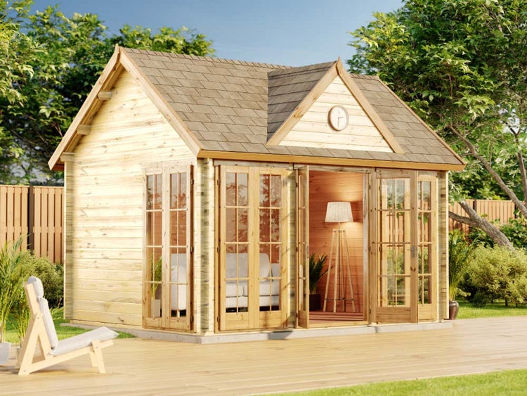 Alpholz Gartenhaus CLOCKHOUSE® 44 Modern ISO Gartenhaus aus Holz, Holzhaus mit 44 mm Wandstärke, Blockbohlenhaus mit Montagematerial