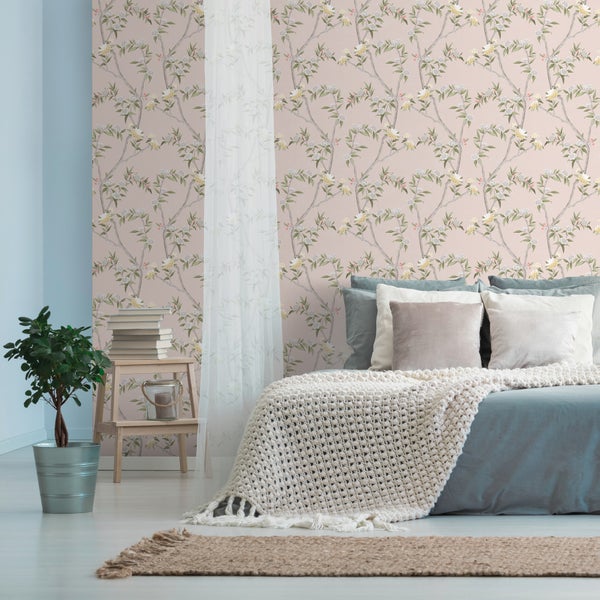 Sanders und Sanders Tapete Blumen Altrosa und Graugrün - 53 cm x 10 m - 640165
