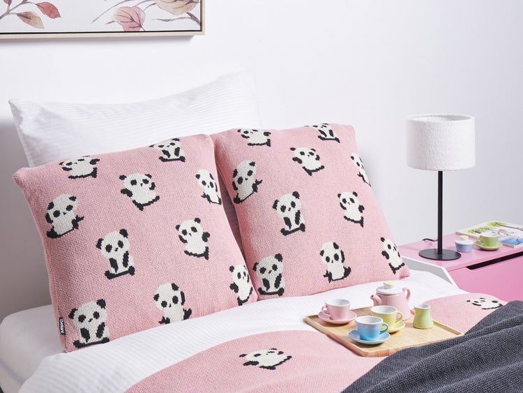 Kinder Dekokissen Pandamotiv Baumwolle rosa 45 x 45 cm 2er Set TALOKAN