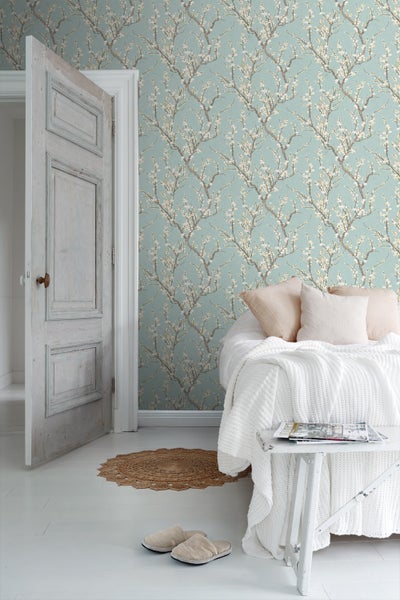 Sanders und Sanders Tapete Blüte Mintgrün und Weiß - 53 cm x 10 m - 640175