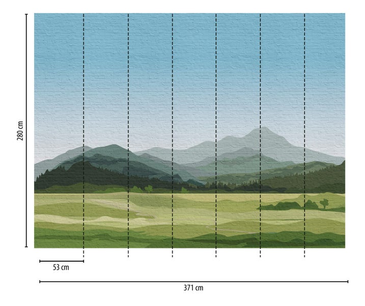 Fototapete mit Berglandschaft und den Maßen 280 x 371 cm
