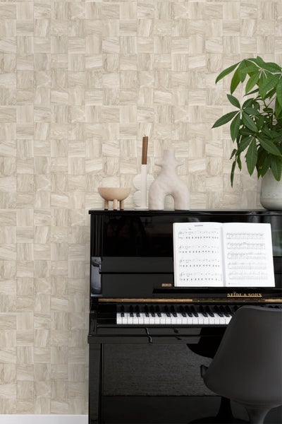 Origin Wallcoverings Tapete quadratische Holzstücke Hellbeige - 50 x 900 cm - 347929