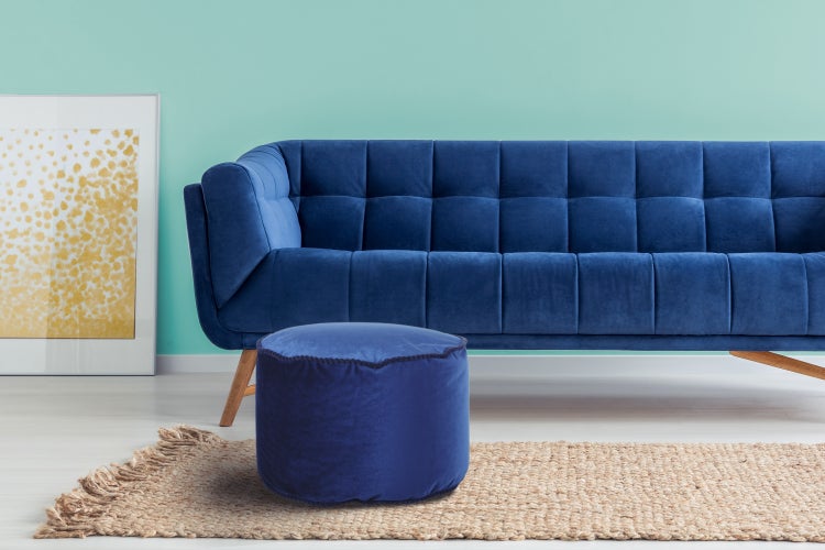 Pouf Hocker samtweich, orientalisches Design Blau Rund Ø 47 cm