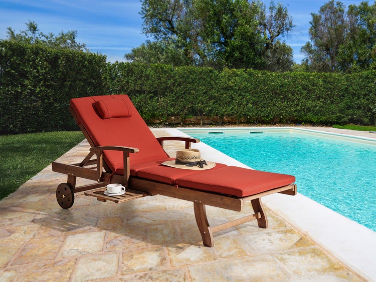Sonnenliege mit Kissen AMANTEA PREMIUM Akazienholz Rot