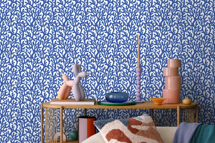 ESTAhome Tapete Koralle Blau und Weiß - 50 x 900 cm - 131014