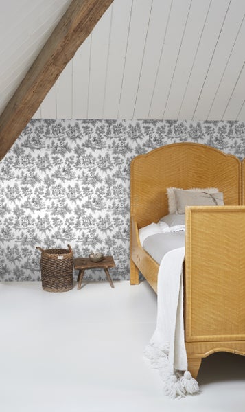 ESTAhome Tapete Toile de Jouy Schwarz - 53 cm x 10.05 m - 136820