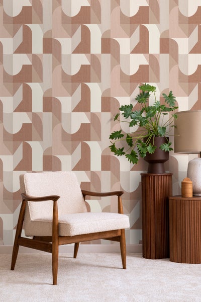 Origin Wallcoverings Tapete Kreise im Bauhaus-Stil Terrakotta und Beige - 50 x 900 cm - 348029