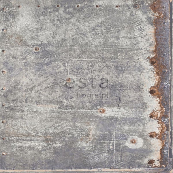 ESTAhome Tapete Metallplatten Hellgrau und Rostbraun - 53 cm x 10.05 m - 138218