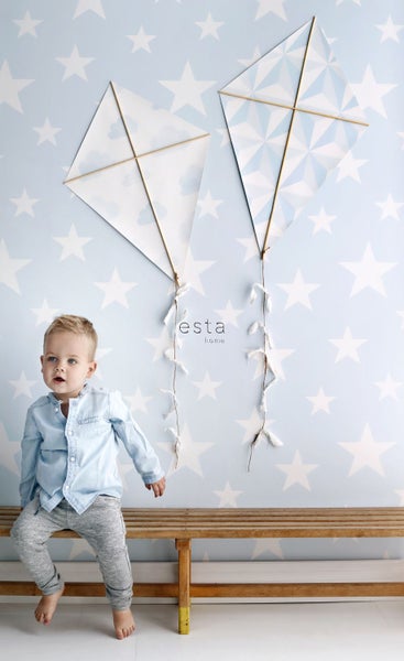 ESTAhome Tapete große und kleine Sterne Hellblau und Weiß - 53 cm x 10.05 m - 138932