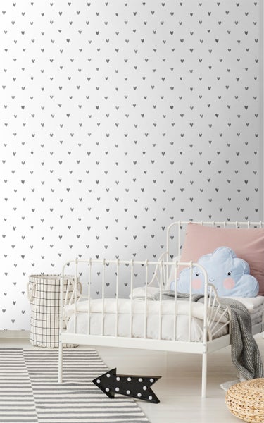 Walls4You Tapete Konfetti Herzen Grau und Weiß - 53 cm x 10,05 m - 935299