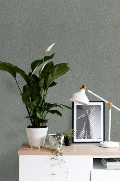 ESTAhome Tapete 3d Wellenförmige Linien Graugrün - 50 x 900 cm - 139664