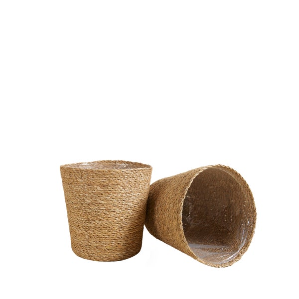 Bloomique - Geflochtener Blumentopf Maki - Set mit 2 Töpfen - Beige - Seegras - Korb für Pflanzen - Innen und Außen - H22x Ø21