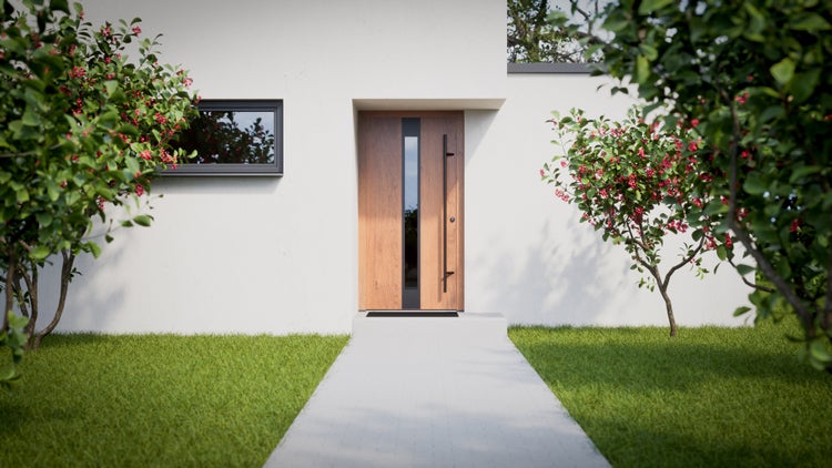 Querschnitt einer Tür mit Kunststoffrahmen und Dämmung