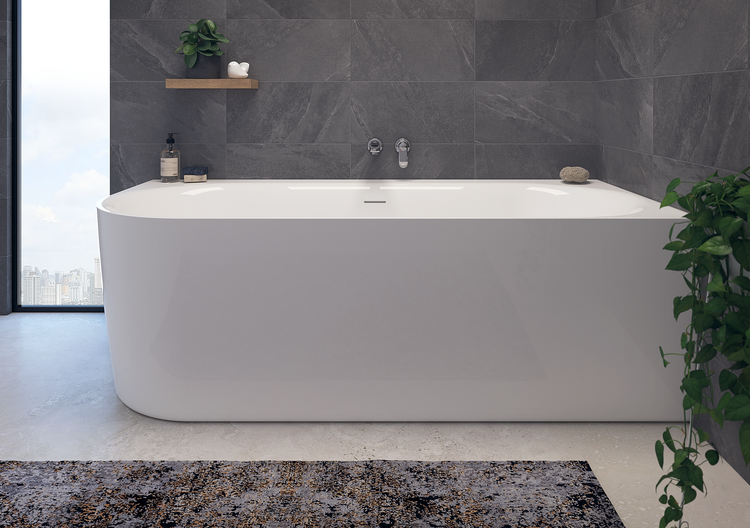 Calmwaters® Vorwand-Badewanne 160x75 cm Komplettset Seamless Comfort, fugenloses Design, vormontiert mit Schürze & Ablaufgarnitur, linke Ausführung, Made in EU, Acryl, 02SL6225