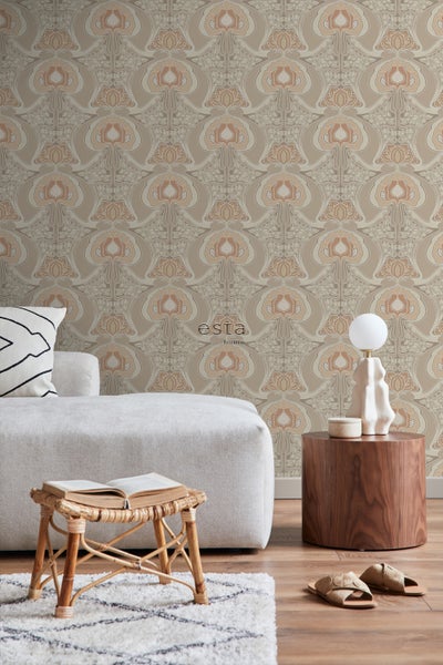 ESTAhome Tapete Blumenmuster im Jugendstil Beige - 53 cm x 10.05 m - 139569