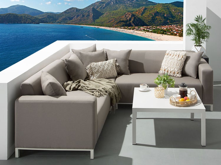 Garten Ecksofa mit Tisch 5-Sitzer BELIZE rechtsseitig modular Beige
