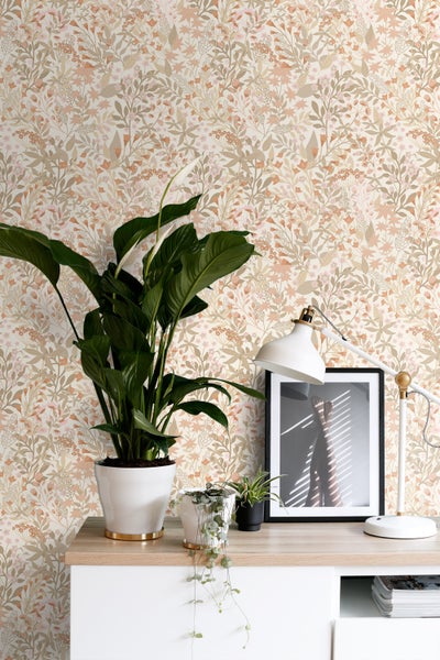 ESTAhome Tapete Feldblumen Terrakotta und Graugrün - 50 x 900 cm - 131353