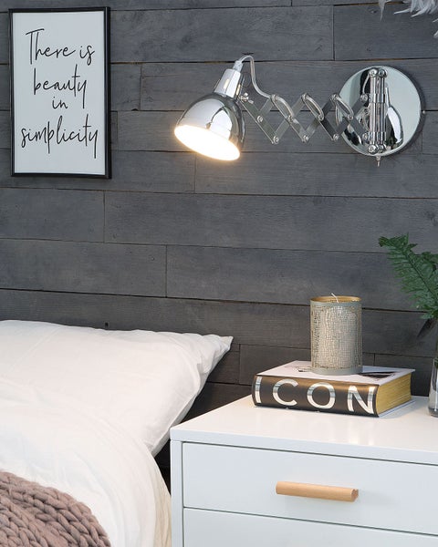 Technische Zeichnung einer Scherenleuchte mit Maßangaben