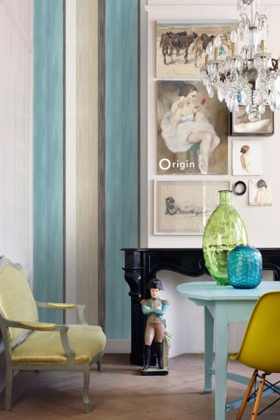 Origin Wallcoverings Tapete Streifen Türkis und Beige - 53 cm x 10.05 m - 346929