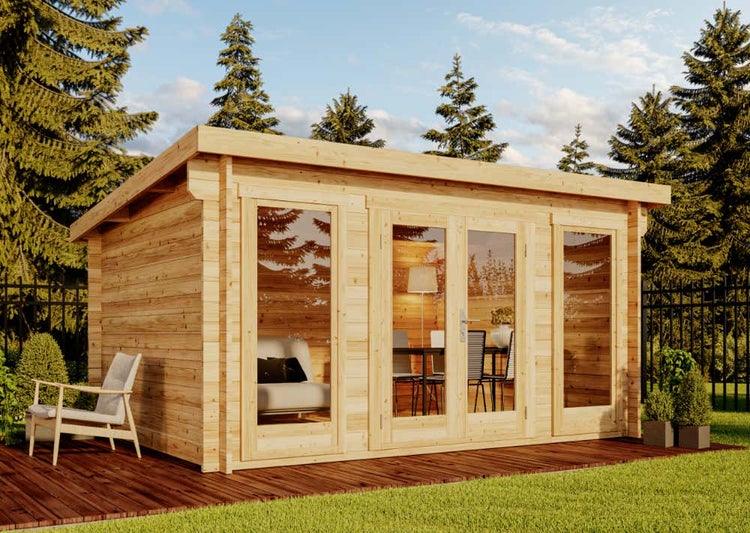 Alpholz Gartenhaus Atrium-F aus Holz in braun Holzhaus Wandstärke: 40 mm Blockbohlenhaus