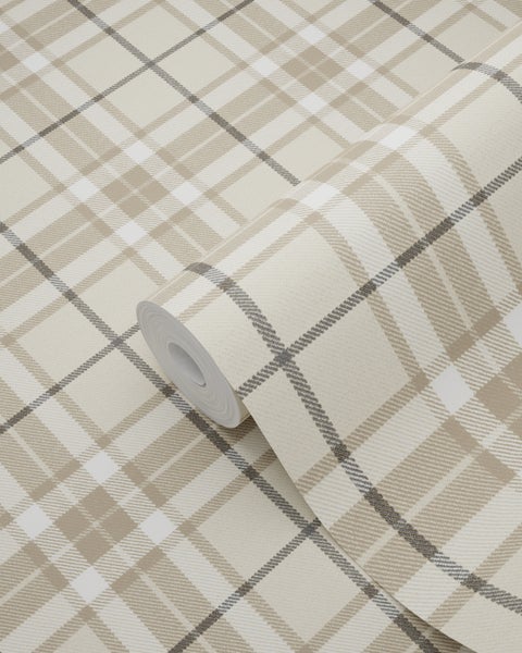 ESTAhome Tapete Karomuster Beige und Braun - 53 cm x 10.05 m - 137723