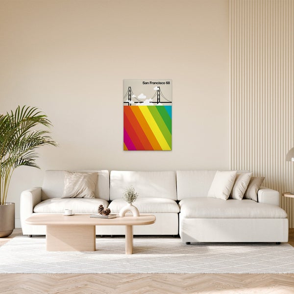 Dekoratives Wandbild mit der Golden Gate Brücke und einem Regenbogenmuster